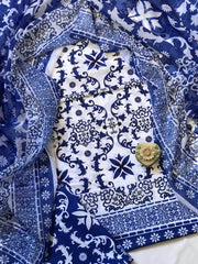 Digital Printed 3 Piece Swiss Lawn With Silk Dupatta 717