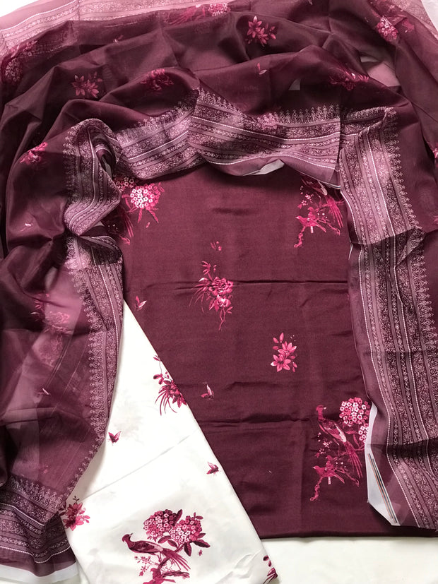 Elegant Mid-Summer Digital Printed 3PC Swiss Lawn - VX 1002