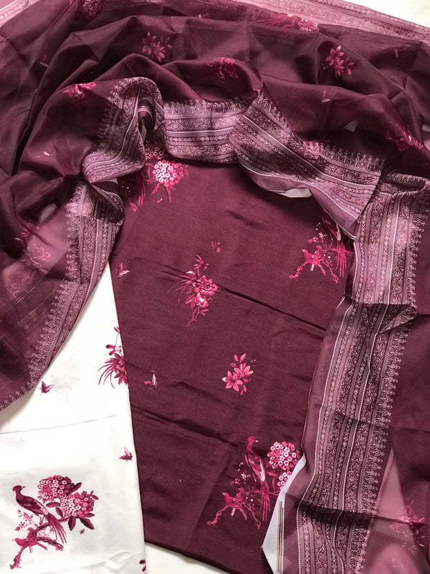 Elegant Mid-Summer Digital Printed 3PC Swiss Lawn - VX 1002