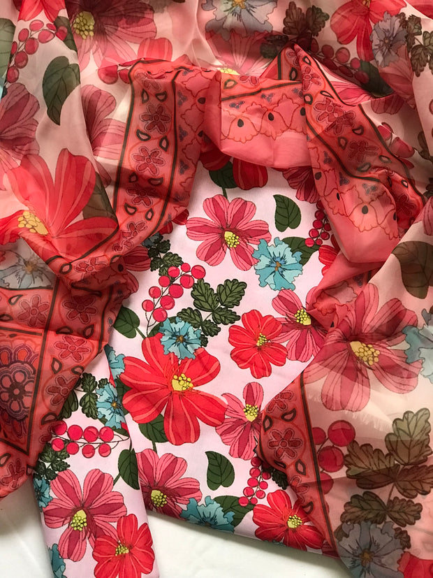 Elegant Mid-Summer Digital Printed 3PC Swiss Lawn - VX 1004