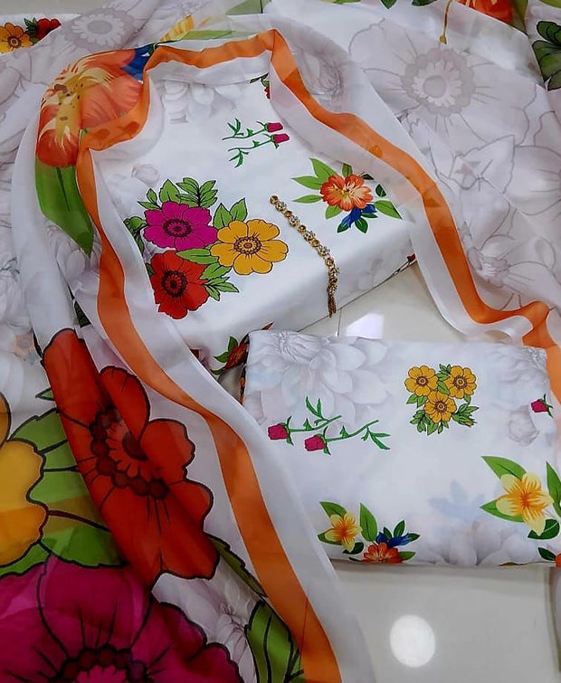 Timeless Digital Printed 3-Piece Swiss Lawn Suit with Silk Dupatta - 734